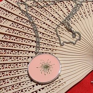 Pink Pendant Necklace with Silver Chain For Sale Today